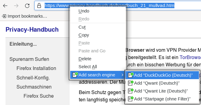 Mullvad Browser Such-Plugins installieren