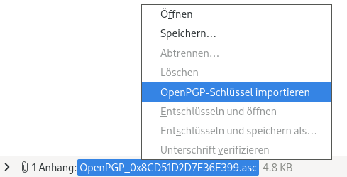 OpenPGP Schlüssel aus einer Mail importieren